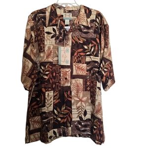 NWT Reyn Spooner Cocoa Ferns Silk Hawaiian Shirt